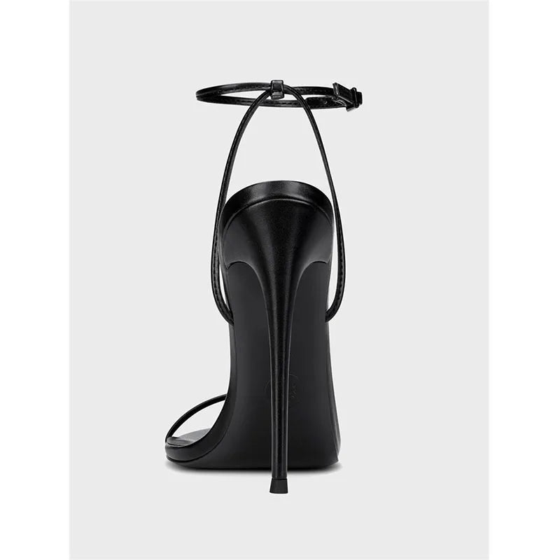 New black flat sandals with slim heels and sexy temperament, pointed high-heeled sandals for women, worn in plus sizes 33-46