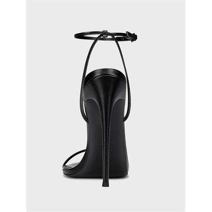 New black flat sandals with slim heels and sexy temperament, pointed high-heeled sandals for women, worn in plus sizes 33-46