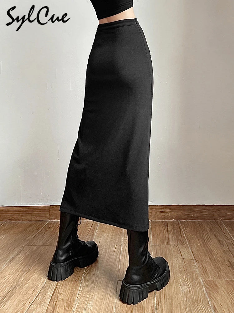 Nibber Black Sexy Split Simple Casual All-Match Hot Street Outing Cool Mature Vitality Personality Trend Basic Women'S Skirt