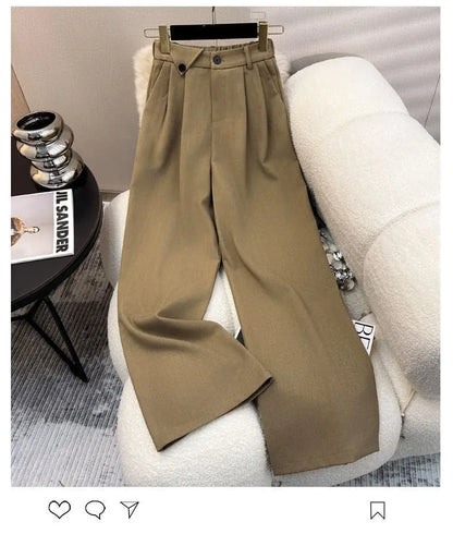 Simple Sleeveless Suit Vest Casual Wide Leg Pants Two-piece Set for Women 2025 New Elegant Suit Set