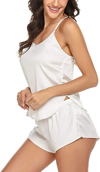 Summer New Ice Silk Spaghetti Strap Sexy Women Pajamas Pure Color Thin Section Fashion Sleepwear