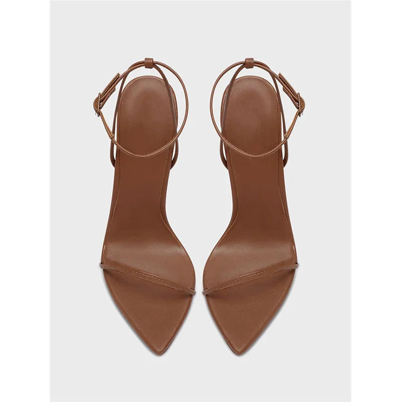 New black flat sandals with slim heels and sexy temperament, pointed high-heeled sandals for women, worn in plus sizes 33-46