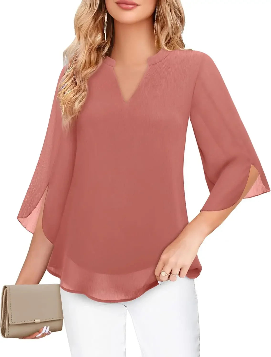 Casual Summer Hot Sale Of The Season Women's Shirt Loose V-neck Petal Sleeve Chiffon Blouse Fashionable Elegant Female Top with