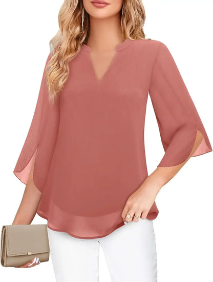 Casual Summer Hot Sale Of The Season Women's Shirt Loose V-neck Petal Sleeve Chiffon Blouse Fashionable Elegant Female Top with