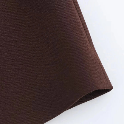 KONDALA 2025 Fall Winter Brown Elegant Office Lady Suits Fashion Shrug Pockets Blazers Elegant Zipper Skirts Chic Baggy Pants