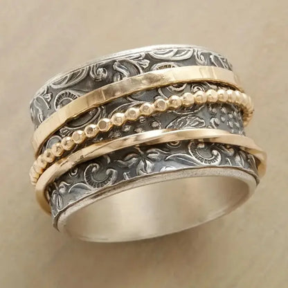 Bohemian geometric three-layer ring wide-sided ring retro timeless pattern ring couple jewelry