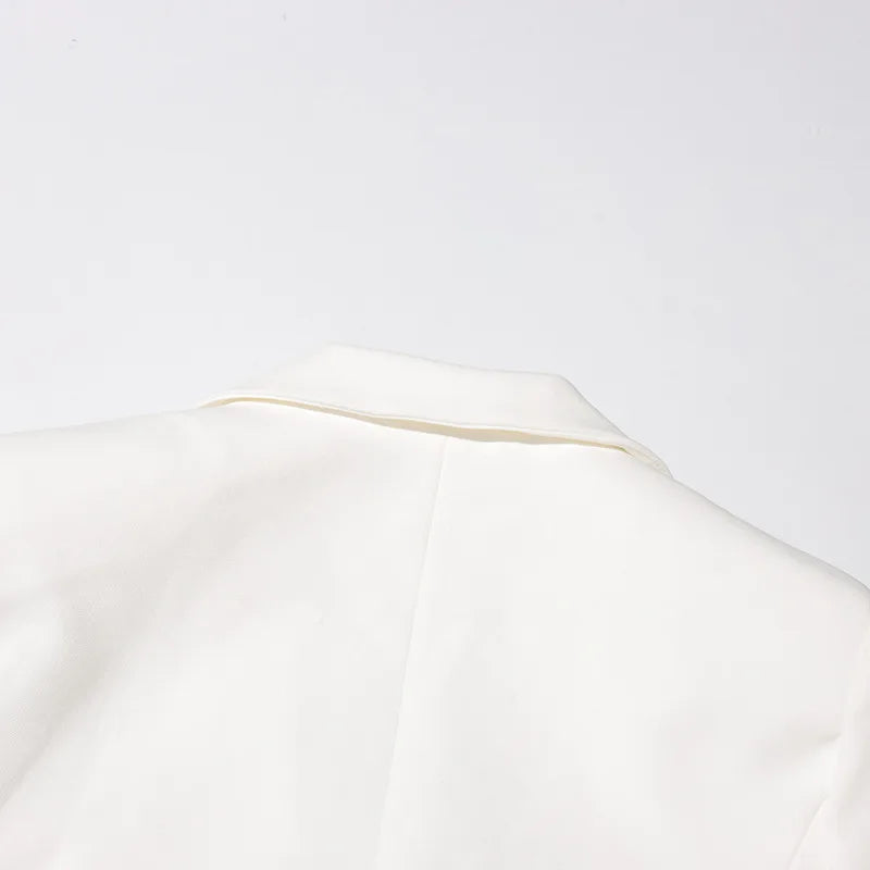 ZMEENNA White Blazer Notched Collar Single Button Patchwork Metal Tassel Jackets For Women 2025 Spring Fashion New Coats ZM628