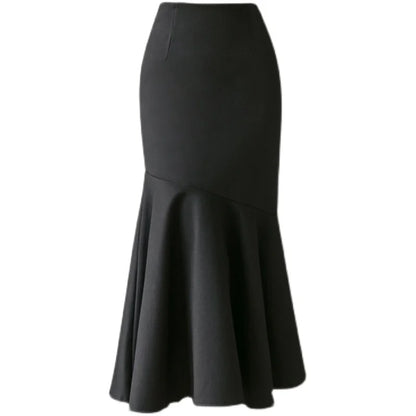 Seoulish Ruffles Solid Color Women's Skirts 2024 New Spring Summer Elegant High Waist Office Ladies Style Pencil Midi Skirts