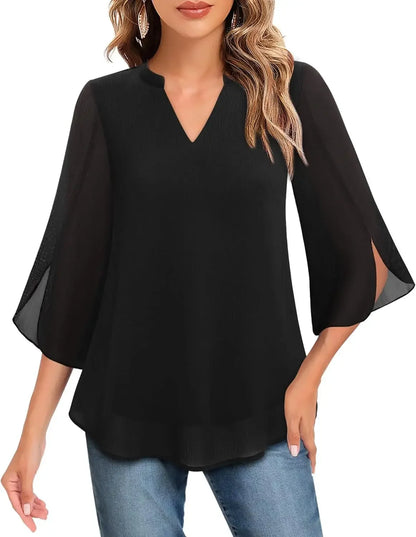 Casual Summer Hot Sale Of The Season Women's Shirt Loose V-neck Petal Sleeve Chiffon Blouse Fashionable Elegant Female Top with