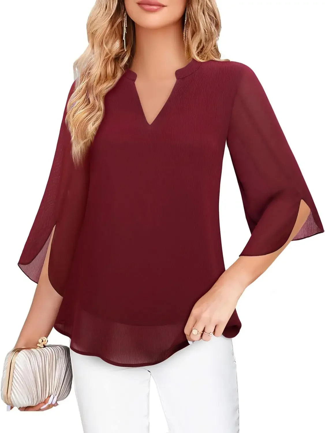 Casual Summer Hot Sale Of The Season Women's Shirt Loose V-neck Petal Sleeve Chiffon Blouse Fashionable Elegant Female Top with