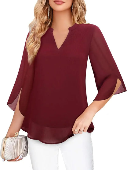 Casual Summer Hot Sale Of The Season Women's Shirt Loose V-neck Petal Sleeve Chiffon Blouse Fashionable Elegant Female Top with