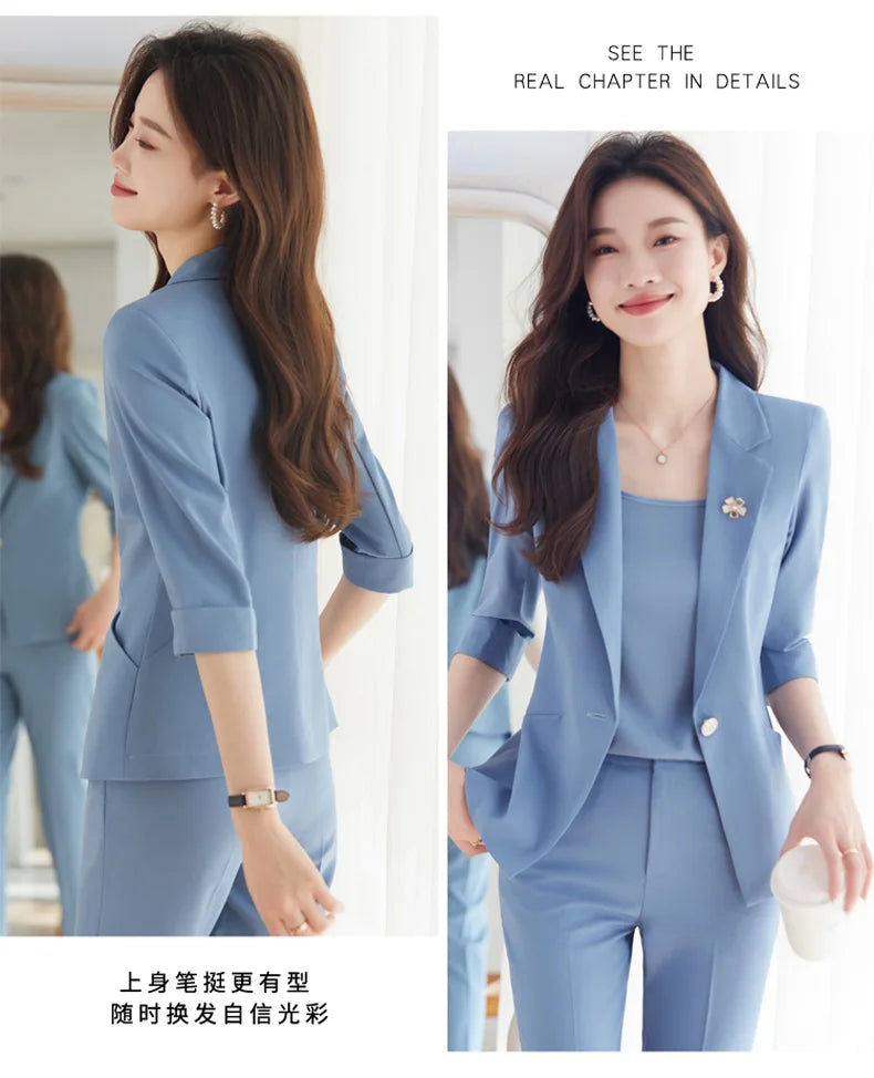 NAVIU Women Spring New Fashion Professional Suits Matching Set Korean Elegant Casual Blazer Coat Pants Two Piece Female Clothing