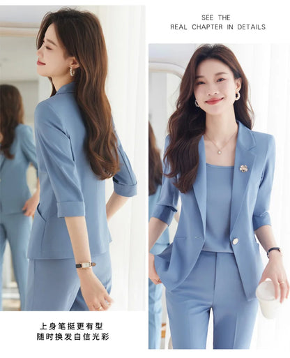 NAVIU Women Spring New Fashion Professional Suits Matching Set Korean Elegant Casual Blazer Coat Pants Two Piece Female Clothing