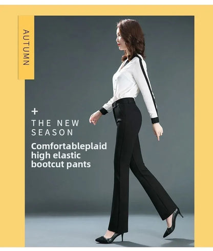 Spring Autumn New Style High Waist Loose Straight Mom Pants Women's plus Size Elastic Casual Classic Long Trousers