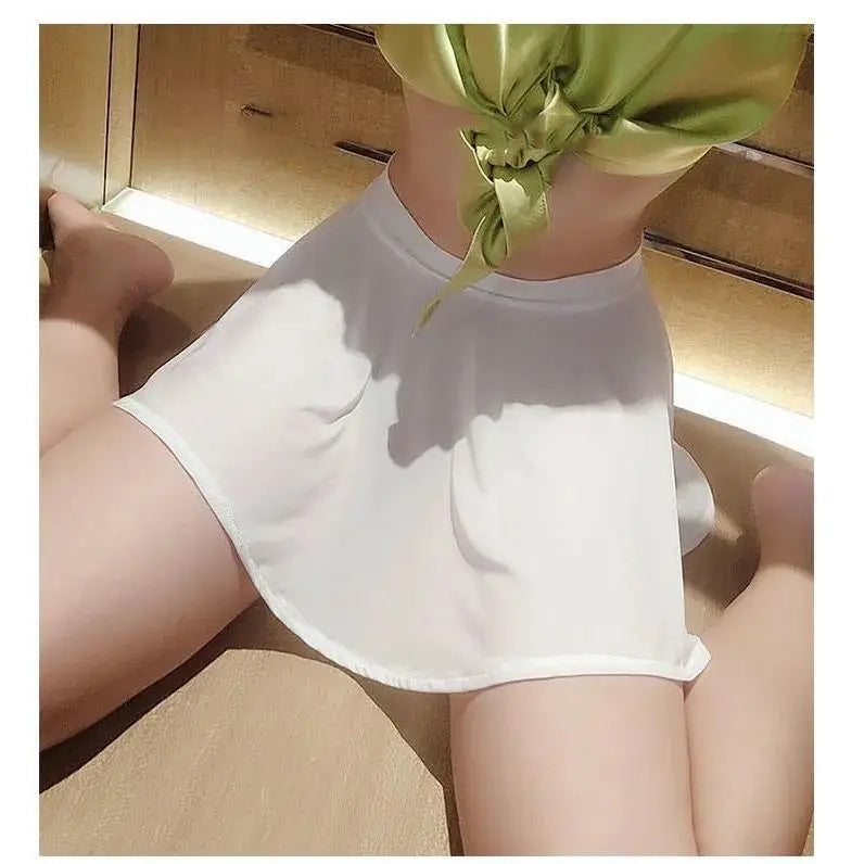 Micro Mini Skirt Club Sexy Wear Sheer See Through Skirts Sexy Women Ice Silk A-Line Pleated Skirt Low Rise Waist Ruffled Skirt