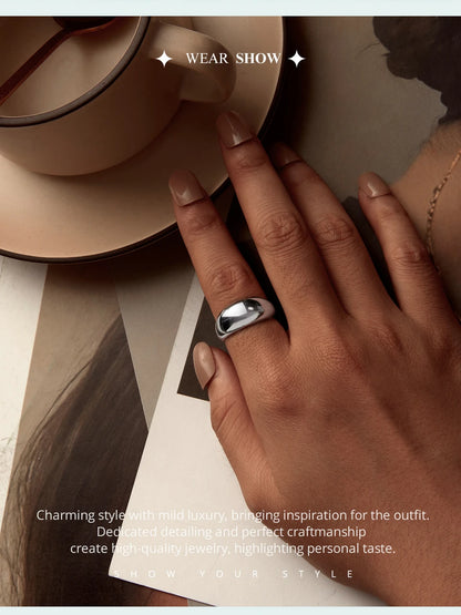 BAMOER 925 Sterling Silver Chunky Rings for Women Adjustable Bold Thick Statement Rings for Women Minimalist Rings