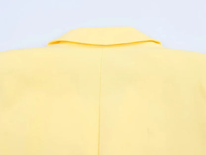 KONDALA Elegant Yellow Blazer Women's Double-breasted Lapel Blazer Fashion High Street 2025 Spring Summer Holidays Commute Suit