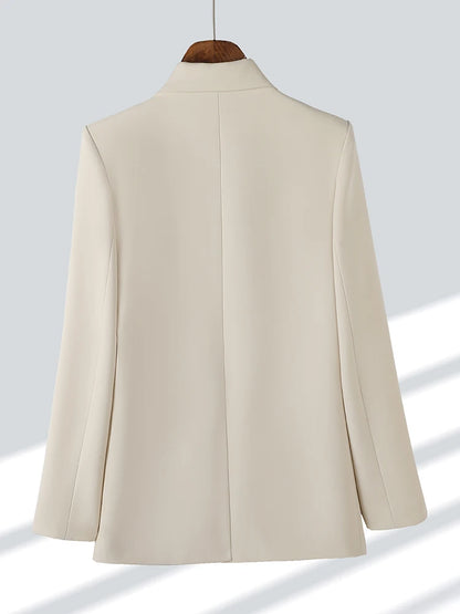 Blue Apricot Coffee Black Women Formal Blazer Ladies Female Long Sleeve Double Breasted Straight Jacket Coat