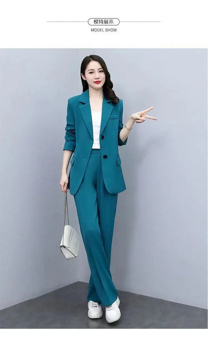Spring Autumn Thin Women's Blazers Long Pants 2 Piece Set Korean Office Lady Casual Loose Suit Jacket Trousers Outfits Pantsuits