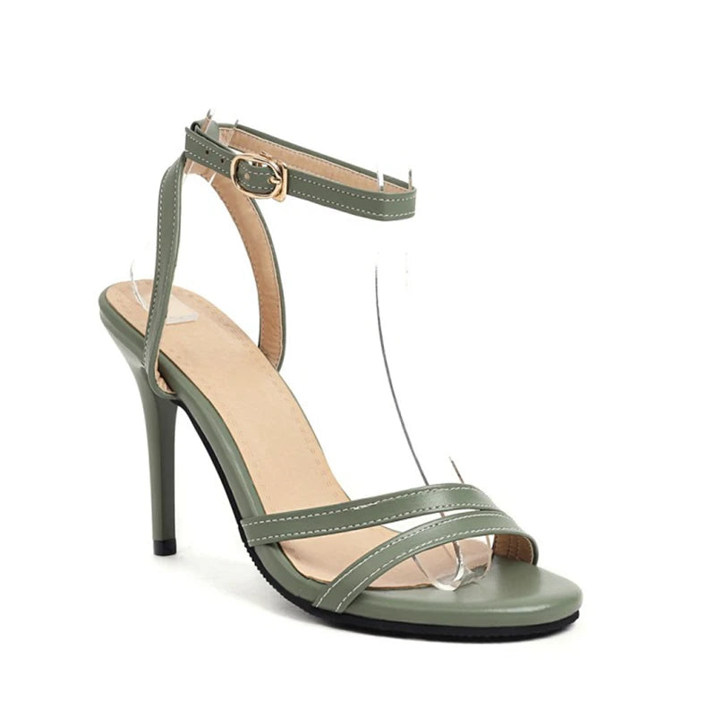 REAVE CAT 2021 Elegant Sandals Ankle Buckle Strap Narrow Open Toe 9.5cm Stiletto Heel Shoes US19 Black White A4245