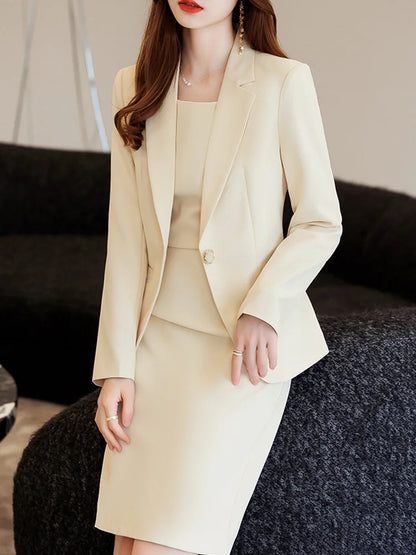Yitimuceng Elegant Blazer Women Office Fashion Long Sleeve Suits Solid Single Button Pockets 2025 New All Seasons Dress Suits