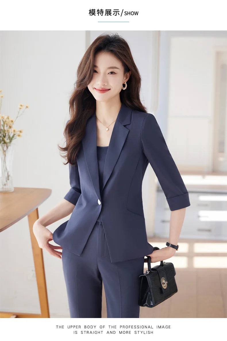 NAVIU Women Spring New Fashion Professional Suits Matching Set Korean Elegant Casual Blazer Coat Pants Two Piece Female Clothing