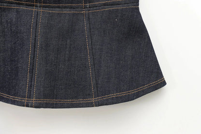 HH Female Spring Vintage Denim Blazer Long Sleeves Turn Down Collar Single Breasted Fake Pockets Street Fashion Coats