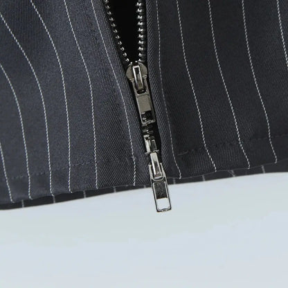 2025 Sexy Striped Square Collar Short Puff Sleeve Shirt Women Front Ruched Chest Double Zip up Front Slim Waist Crop Tops