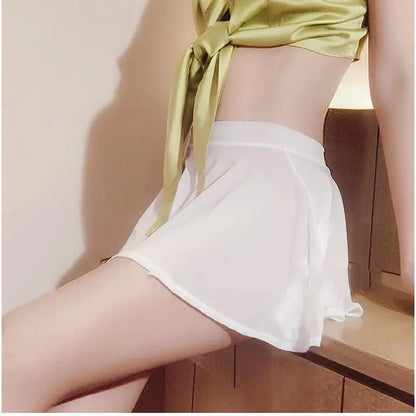 Micro Mini Skirt Club Sexy Wear Sheer See Through Skirts Sexy Women Ice Silk A-Line Pleated Skirt Low Rise Waist Ruffled Skirt