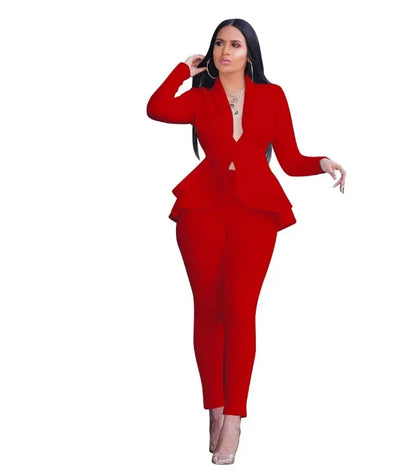 2025 Women's Formal Set 2PCS Tracksuit Full Sleeve Ruffles Blazers Pencil Pants Suit Two Piece Set Office Lady Outfits Uniform