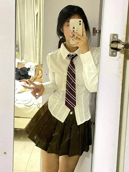 Y2K White Shirts Women Streetwear Tunic Long Sleeve Crop Tops Students Jk Preppy Korean Fashion Basic Slim All Match Blouses New