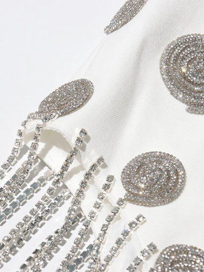 ZMEENNA White Blazer Notched Collar Single Button Patchwork Metal Tassel Jackets For Women 2025 Spring Fashion New Coats ZM628