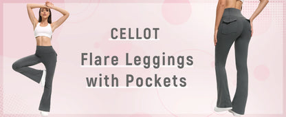 Women's High Waisted Flared Yoga Pants with Pockets Tummy Control Bootcut Leggings for Gym Fitness Casual Wear