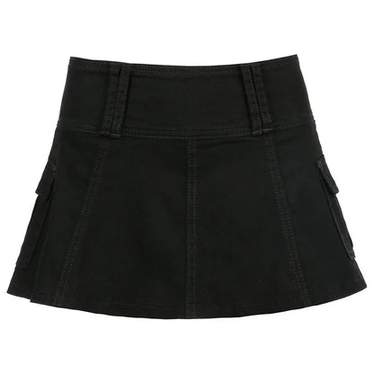 Street shot 100-style low-waist sexy lotus leaf edge skirt solid color half-body  skirt  hip  denim skirt hot girl pleated skirt