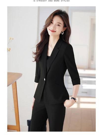 NAVIU Women Spring New Fashion Professional Suits Matching Set Korean Elegant Casual Blazer Coat Pants Two Piece Female Clothing