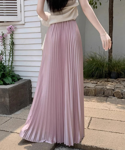 98cm Basics Maxi Pleated Skirt for Women New Korean Casual All-match Solid A Line High Waist Long Maxi Skirt Female