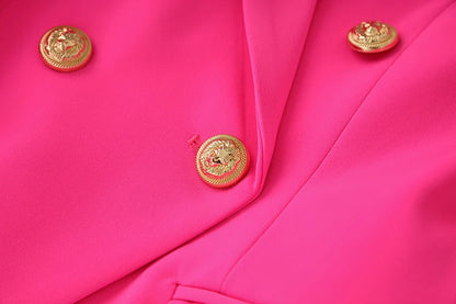 Bright Color Spring Autumn Women Hot Pink Slim Chic Fashion Street Lady Quality Blazer Outer Wear Jackets