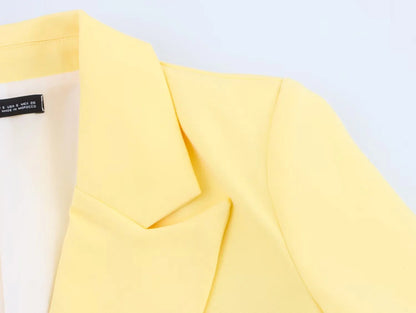KONDALA Elegant Yellow Blazer Women's Double-breasted Lapel Blazer Fashion High Street 2025 Spring Summer Holidays Commute Suit