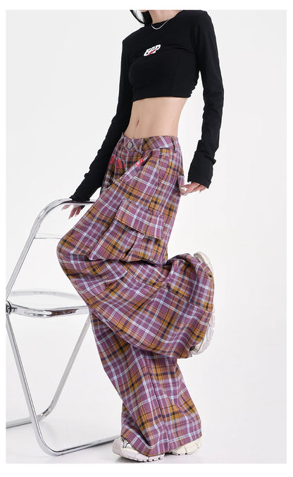 Summer Women Harajuku Fashion Plaid Pants Vintage Y2k Japanese Streetwear 2000s Baggy Pantalones Loose Casual Long Trousers Kpop