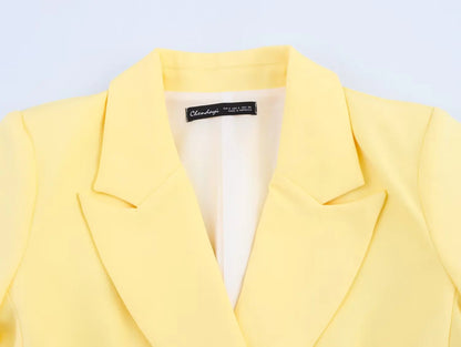 KONDALA Elegant Yellow Blazer Women's Double-breasted Lapel Blazer Fashion High Street 2025 Spring Summer Holidays Commute Suit