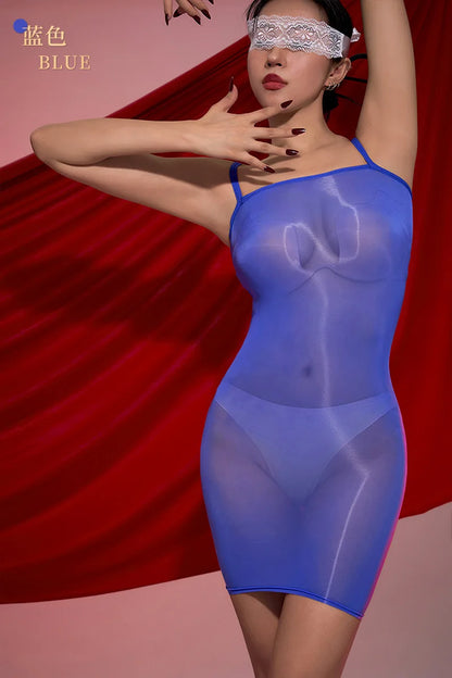 Sexy Women gloss dresses see through Sleeping clothes skirts Oily Shining Tight Short skirt