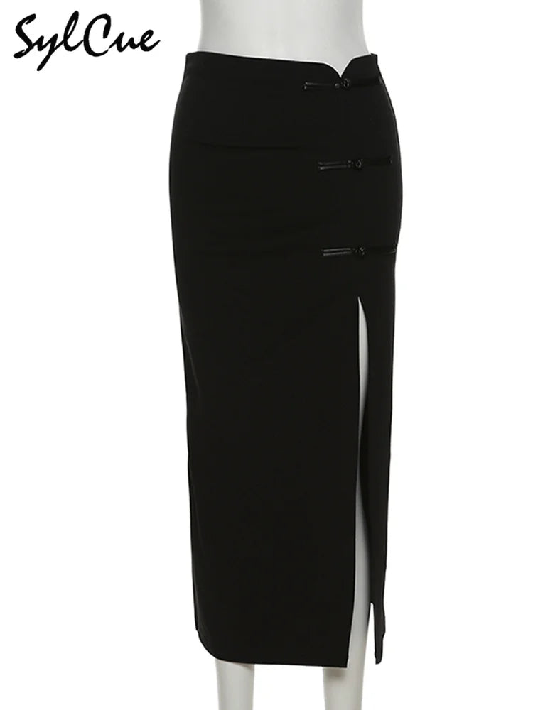 Nibber Black Sexy Split Simple Casual All-Match Hot Street Outing Cool Mature Vitality Personality Trend Basic Women'S Skirt