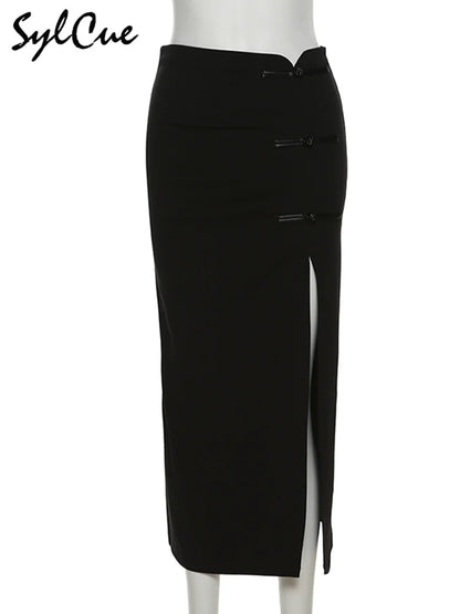 Nibber Black Sexy Split Simple Casual All-Match Hot Street Outing Cool Mature Vitality Personality Trend Basic Women'S Skirt