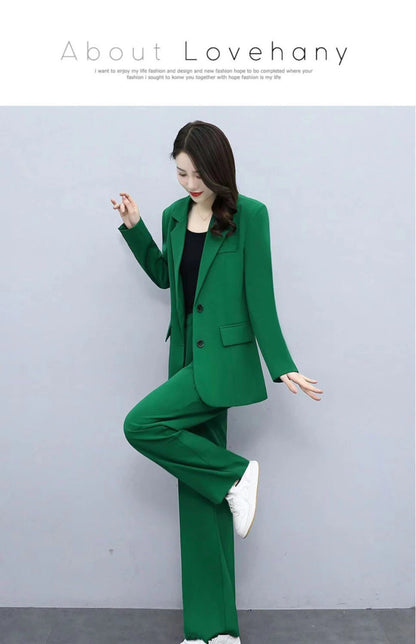 Spring Autumn Thin Women's Blazers Long Pants 2 Piece Set Korean Office Lady Casual Loose Suit Jacket Trousers Outfits Pantsuits