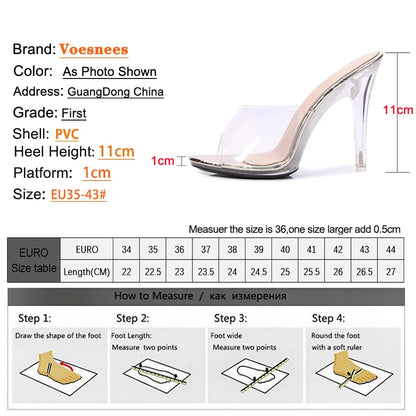 11CM Modern Slippers For Women 2024 Summer New Transparent Sandals Sexy Thin High Heels CRYSTAL Woman Shoes Outside Size 43 Gold