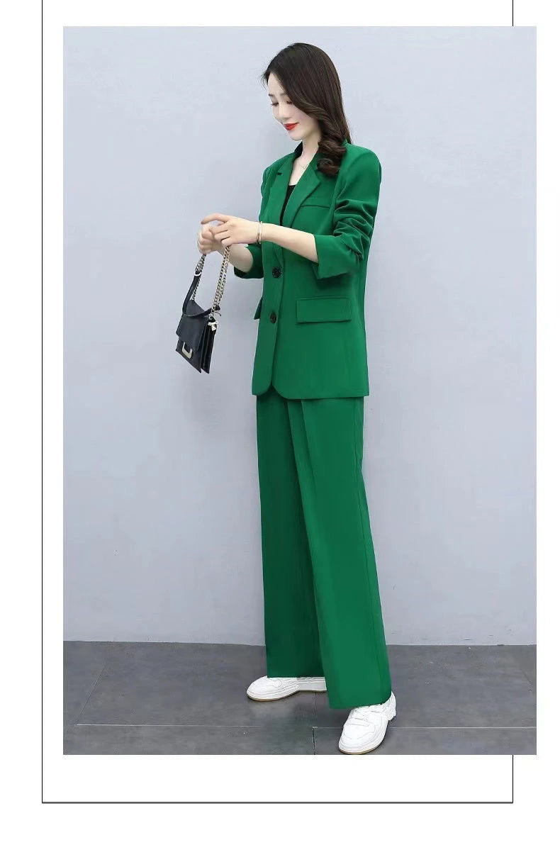 Spring Autumn Thin Women's Blazers Long Pants 2 Piece Set Korean Office Lady Casual Loose Suit Jacket Trousers Outfits Pantsuits