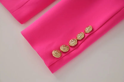 Bright Color Spring Autumn Women Hot Pink Slim Chic Fashion Street Lady Quality Blazer Outer Wear Jackets