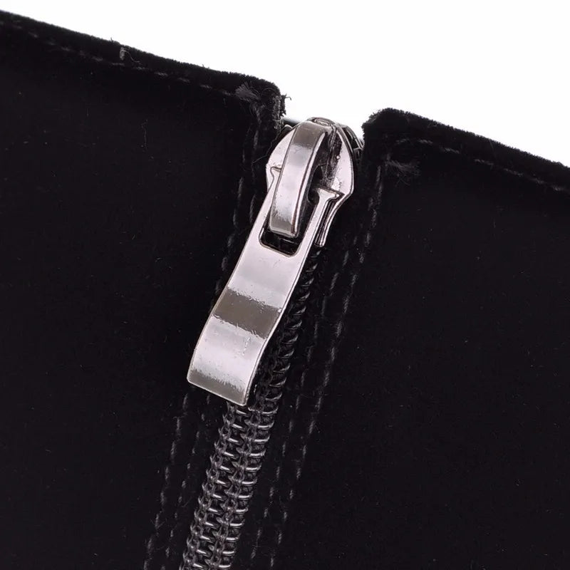 Women's Winter High Boots Fashion Flock Knight Knee High Boot Women Black Thick High Heels Zipper Round Toe Ladies Shoe Platform