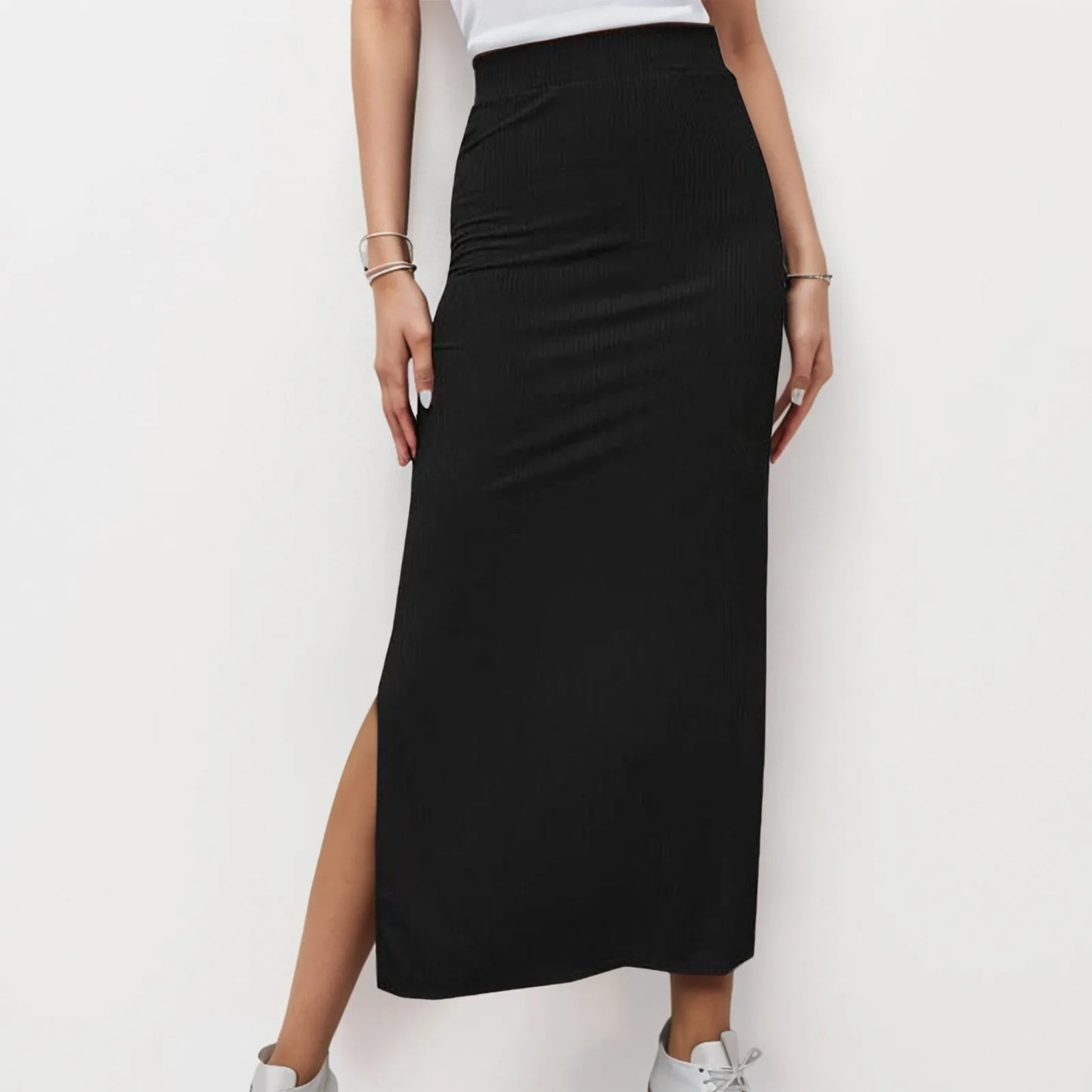 Solid Color High Waist Pencil Skirt Women Slim Fit Wrap Split Ribbend Long Maxi Skirt Summer Streetwear A Bottomed Skirts юбка