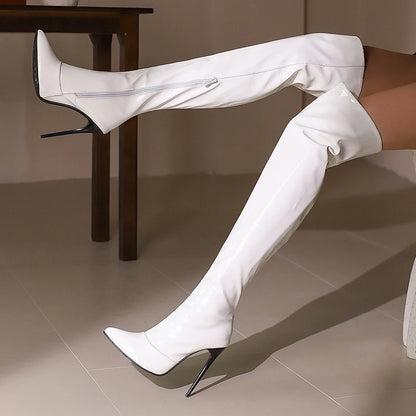 SGESVIER Women's Over the Knee High Boots Sexy Point Toe Autumn Winter Shoes Black Red Heeled Long Boot Ladies Party Shoes